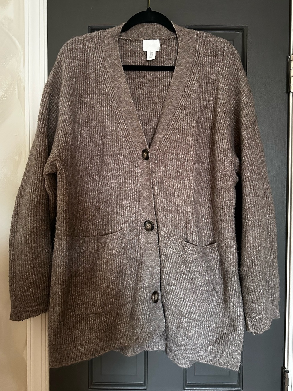 H&M Ribbed V-Neck Button Cardigan - Brown
